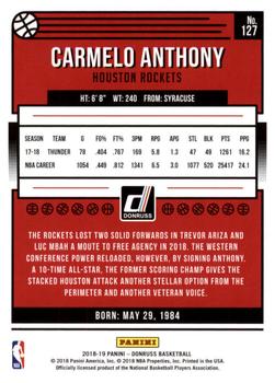 2018-19 Donruss #127 Carmelo Anthony Back