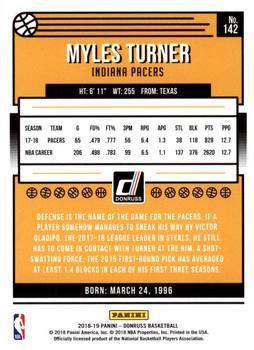 2018-19 Donruss #142 Myles Turner Back