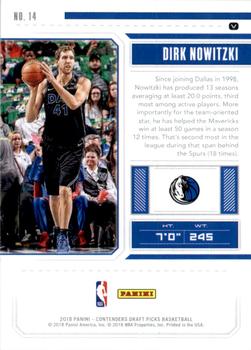 2018 Panini Contenders Draft Picks - Draft Ticket #14 Dirk Nowitzki Back