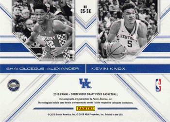 2018 Panini Contenders Draft Picks - Collegiate Connections Signatures #CS-SK Kevin Knox / Shai Gilgeous-Alexander Back