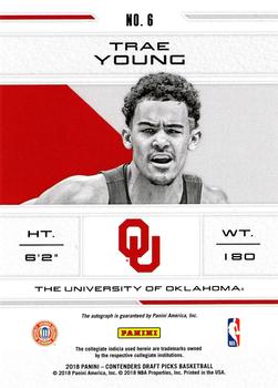 2018 Panini Contenders Draft Picks - School Colors Signatures Championship #6 Trae Young Back