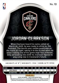 2018-19 Panini Certified #19 Jordan Clarkson Back