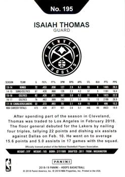 2018-19 Hoops - Green Checkerboard #195 Isaiah Thomas Back