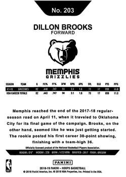 2018-19 Hoops Winter #203 Dillon Brooks Back