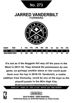 2018-19 Hoops Winter #273 Jarred Vanderbilt Back