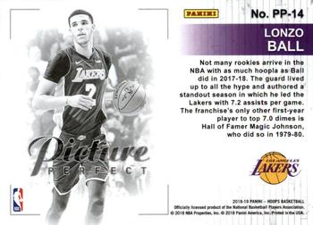 2018-19 Hoops - Picture Perfect #PP-14 Lonzo Ball Back