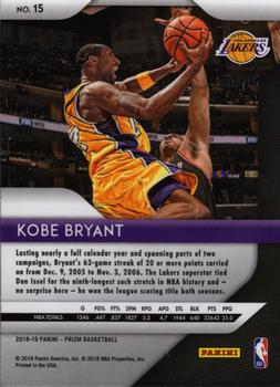 2018-19 Panini Prizm #15 Kobe Bryant Back