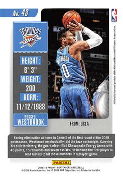 2018-19 Panini Contenders #43 Russell Westbrook Back