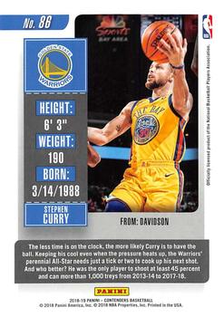 2018-19 Panini Contenders #86 Stephen Curry Back