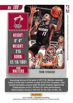 2018-19 Panini Contenders #100 Dion Waiters Back