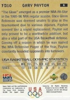 1996 Upper Deck USA - Follow Your Dreams Exchange Silver #FD10 Gary Payton Back