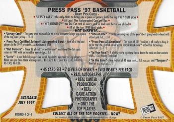 1997 Press Pass - Net Burners Promo #4 Jacque Vaughn Back