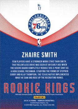 2018-19 Donruss - Rookie Kings Press Proof #17 Zhaire Smith Back