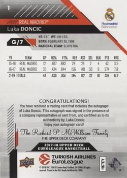 2017-18 Upper Deck EuroLeague - High Gloss Autographs #1 Luka Doncic Back