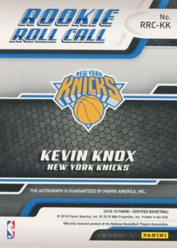 2018-19 Panini Certified - Rookie Roll Call #RRC-KK Kevin Knox Back