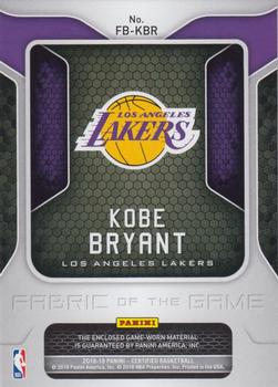 2018-19 Panini Certified - Fabric of the Game #FB-KBR Kobe Bryant Back