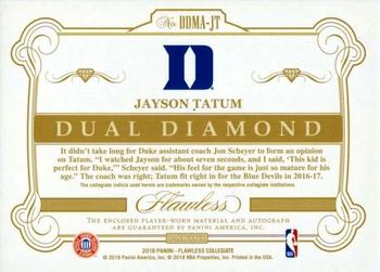 2018 Panini Flawless Collegiate - Dual Diamond Memorabilia Autographs Emerald #DDMA-JT Jayson Tatum Back