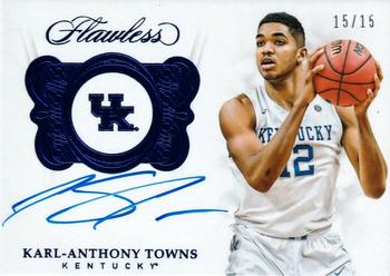 2018 Panini Flawless Collegiate - Flawless Team Logo Signatures Sapphire #TLS-KT Karl-Anthony Towns Front