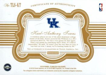 2018 Panini Flawless Collegiate - Flawless Team Logo Signatures Emerald #TLS-KT Karl-Anthony Towns Back