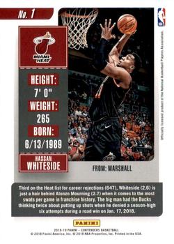 2018-19 Panini Contenders - Conference Finals Ticket #1 Hassan Whiteside Back