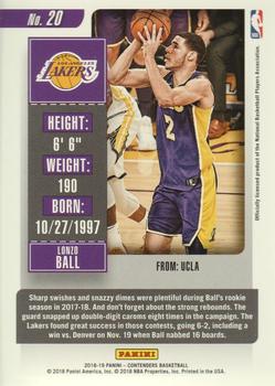2018-19 Panini Contenders - Conference Finals Ticket #20 Lonzo Ball Back