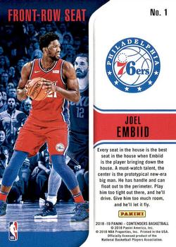 2018-19 Panini Contenders - Front Row Seat Retail #1 Joel Embiid Back