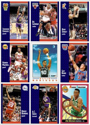 1991-92 Fleer Wheaties - 9-card Collector Sheets #4 Theodore Edwards / Bill Cartwright / Rony Seikaly / Vernon Maxwell / David Robinson / Sam Bowie / Hersey Hawkins / A.C. Green / Dee Brown Front