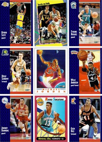 1991-92 Fleer Wheaties - 9-card Collector Sheets #6 Byron Scott / Kevin McHale / Tyrone Bogues / Detlef Schrempf / Michael Jordan / Willie Anderson / Johnny Dawkins / Kendall Gill / Glen Rice Front