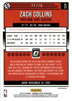 2018-19 Donruss Optic - Pink Velocity #31 Zach Collins Back
