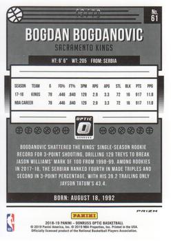 2018-19 Donruss Optic - Pink Velocity #61 Bogdan Bogdanovic Back