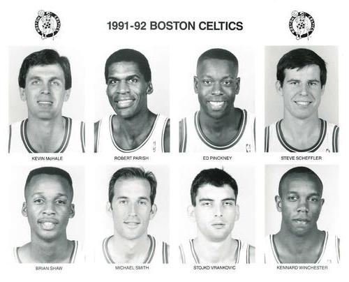 1991-92 Boston Celtics Team Issue #NNO Kevin McHale / Robert Parish / Ed Pinckney / Steve Scheffler / Brian Shaw / Michael Smith / Stojko Vrankovic / Kennard Winchester Front