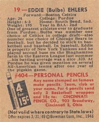 1948 Bowman #19 Eddie Ehlers Back