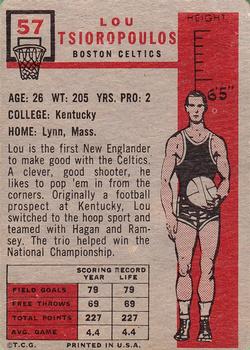1957-58 Topps #57 Lou Tsioropoulos Back