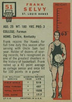 1957-58 Topps #51 Frank Selvy Back