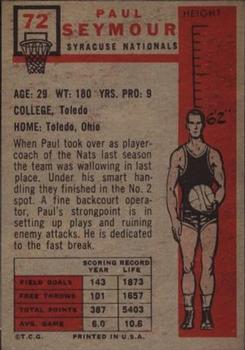 1957-58 Topps #72 Paul Seymour Back
