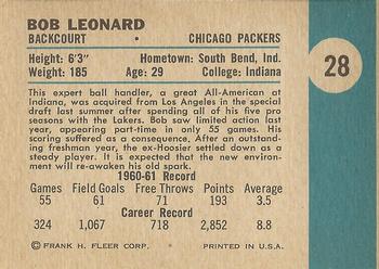 1961-62 Fleer #28 Bob Leonard Back