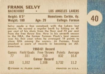 1961-62 Fleer #40 Frank Selvy Back