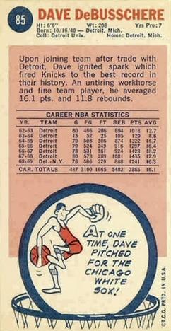 1969-70 Topps #85 Dave DeBusschere Back