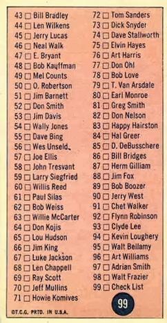 1969-70 Topps #99 Checklist Back
