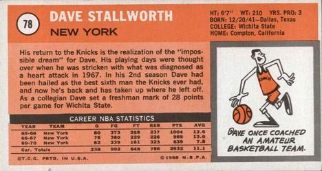 1970-71 Topps #78 Dave Stallworth Back