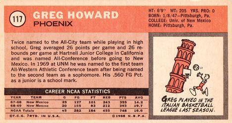 1970-71 Topps #117 Greg Howard Back