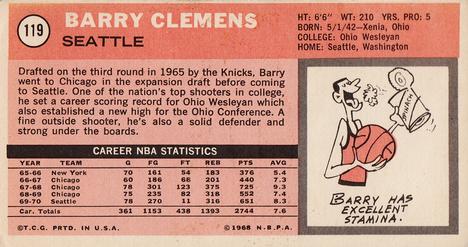 1970-71 Topps #119 Barry Clemens Back