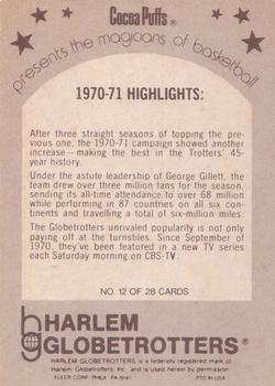 1971 Fleer Cocoa Puffs Harlem Globetrotters #12 1970-71 Highlights Back