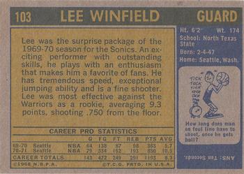 1971-72 Topps #103 Lee Winfield Back