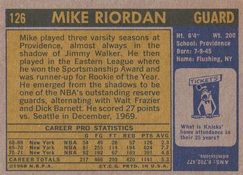 1971-72 Topps #126 Mike Riordan Back