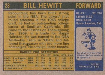 1971-72 Topps #23 Bill Hewitt Back
