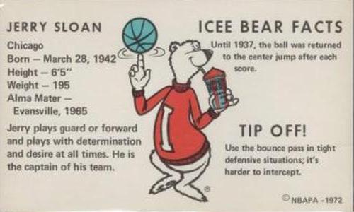 1972 Icee Bear #NNO Jerry Sloan Back