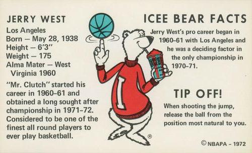 1972 Icee Bear #NNO Jerry West Back