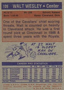 1972-73 Topps #109 Walt Wesley Back