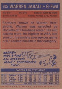 1972-73 Topps #205 Warren Jabali Back